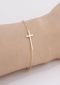 10st B009 Gold Silver Horizontal Sideways Cross Armband Simple Tiny Liten Religious Cross Armband Cool Faith Christian Cross B1781605