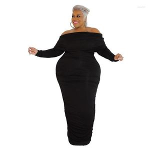 Plus -Size -Kleider 5xl 4xl für Frauen Slash Hals Langarm Empire Roben Spring solide drapierte Streetwear y Übergroße Kleider Drop Lieferung DHDR4