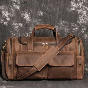 Diaper Bags Retro Brown Mens Hand Luggage Bag Crazy Horse Leather Large Capacity Travel Bag Business Weekend One Shoulder Messenger Bag L410