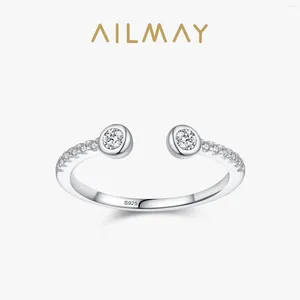 Clusterringe Ailmay Real 925 Sterling Silber Trendy Runde CZ Verstellbarer Finger für Frauen Engagement Jubiläum Fein Schmuck Geschenk