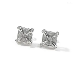 Stud Earrings 1 Pair Hip Hop 5A CZ Stone Paved Bling Out Dragon Claw Square For Men Rapper Jewelry Gold Silver Color