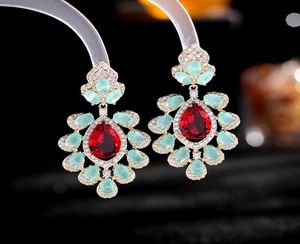 Dangle Chandelier Luxury Multolor Multolor Crystal Cubic Zirconia Rhinestone Flower Drop Earrings Jewelry for Women Wedding Party Gift 3702240