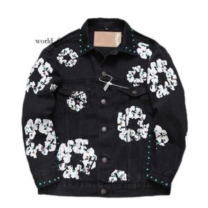 Mens Designer Washed Black Inlay Gem Denim Jeans Jacket Men Women High Quality Demin Tears Jacket Oversized Jackets Coat 717