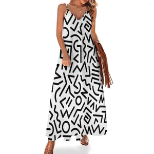 Casual Dresses Memphis Pattern Black And White Sleeveless Dress Women's Evening Woman