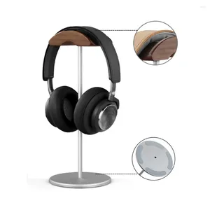 Placas decorativas Black Walnut Wood Aluminium Headphone Stand Nature Gaming Headset Holder com base de metal sólido para exibição de mesa de mesa