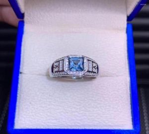 Cluster Rings Man Silver Ring Classic Deep Blue Topaz With Jewelry Natural Gem 925 Sterling Selling Birthday Party Gift7649309