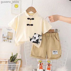 Conjuntos de roupas para meninos roupas de meninos de bebê verão casual camisetas estampas de panda + shorts ternos de roupas infantis de garotos conjuntos de roupas de desenho animado y240415