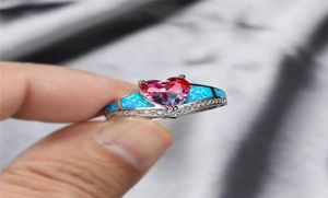 Anéis de casamento CARENTE CARENTE CUNDO RAINBOW STONE ANEL BLUE FIRE ENGIGENTE OPALEGENS VINTAGE PRATA PRATA MULTICOLOR ZIRCON PARA MULHERES4871660