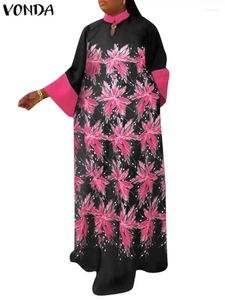 Vestidos casuais Vonda Maxi Dress 2024 Mulheres Vintage 3/4 Sleeve Blee Bohemian Long Sundress Stand Gollar Grovers tamanho vestidos