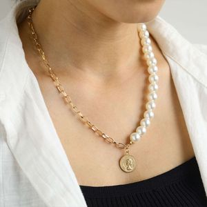 New Accessory Trend Pearl Necklace Style Coin Pendant Collarbone Women's Neck Chain