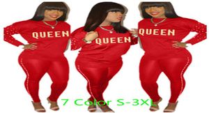 Зимние женщины два часа наряды Дизайнерские спортивные костюмы Bead Queen Print с длинным рукавом Top Pant 2 Piece Set Burgundy Red Blue Grey S3x8618445