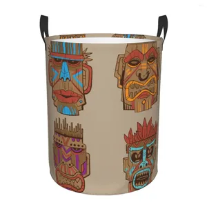 Laundry Bags Dirty Basket Wooden Tribal Masks Folding Clothing Storage Bucket Toy Home Waterproof Organizer