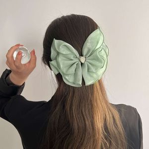 2024 Novo produto Mesh malha de alta ponta Bow French estilo francês Chiffon Spring Clip Hair Acessórios