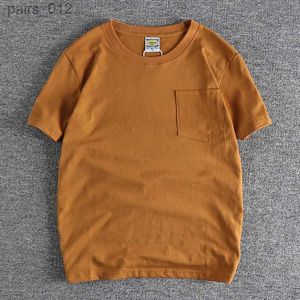 Camisetas masculinas design simples algodão bolso de algodão camiseta de cor sólida de mangas curtas de mangas curtas yq240415