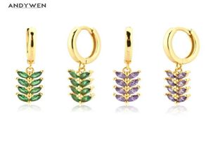 Andywen 925 Sterling Silver Colorful Rainbow CZ Leaves Drop Earing Women Piercing Fine Jewelry Rock Punk Guft 2106246687271