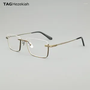 Solglasögonramar Vintage Square Titanium Glasses Frame Men Semi Rimless Recept Eglasses Men's Myopia Optical Eyewear DTX416