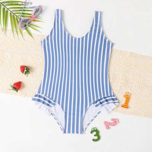 One-Pieces Teenage Girls Striped Ruffle One Piece Swimsuit 7-12 Years Retro Childrens Swimwear 2024 Teens Bathing Suits for Kids Beachwear Y240412