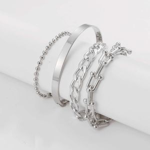 Punk Style U-shaped Buckle Round Bead Chain Set with 4-piece Metal Fashionable Alloy Bracelet Accessories
