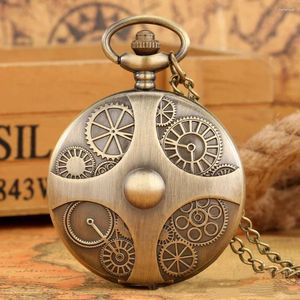 Pocket Watches Vintage Antique Copper Steampunk Bronze Hollow Gear Quartz Watch Necklace Pendant Clock Chain Men Women Gift