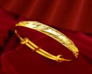 24K Gold Armband Bangle Carved Phoenix Round Fine Jewelry Fashion Women1542339