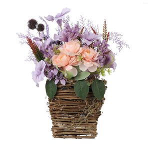 Dekoratif çiçekler bahar çiçek rattan sepet çelenk hoş geldiniz işareti çok renkli Anneler Günü Mor Lavanta Ev Düğün Dekorasyonu