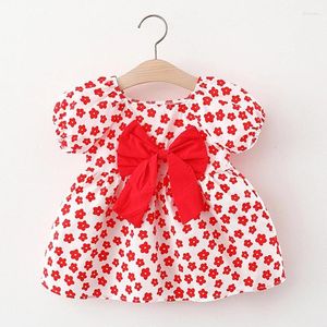 Mädchenkleider Sommergeborenes Baby Kleidung 1 Jahr Geburtstag floral mit großem Bogenkleid für Kleinkindmädchen Kleidung süß