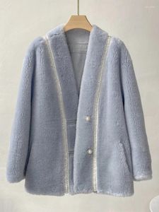 Women's Fur Korean Version Of Little Fragrant Wind Sheep Fleece Coat V-neck Pure Wool Integrated For Women In Winter With