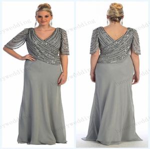 2019 Bahar Yeni Varış Plus Beading Şifon Gelin Elbiseleri Annesi Vneckline Yarım Kılıf Kılıf Kat Uzunluğu Anne DR5265390