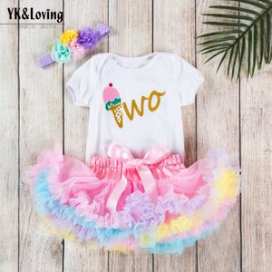 Ubranie dla dzieci, ubrania dla niemowląt, roczne litery kreskówek, koszulka z krótkim rękawem, kombinezon, różowy zestaw spódnicy