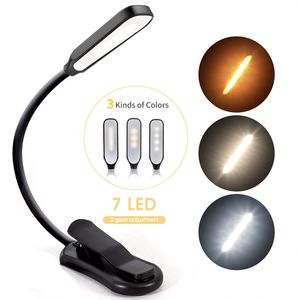 Book Light Mini 7 LED LED LEAD LIGHT RECHARGEABLE 3レベルの温かいクールな白い柔軟な簡単なクリップランプ読み取りナイトリーディングランプベッド