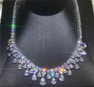 Vecalon Luxury Water Drop Halsband Vitt guldfyllt päronskuret Diamond Party Bröllopshalsband för kvinnliga tillbehörsmycken7329927