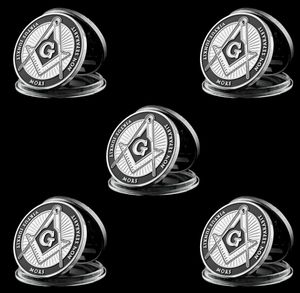 5pcs Collection Coin European Brotherhood masons Masonic Craft Token 1 oz Silver Plated Challenge Badge5620082