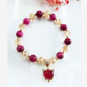 Instagram Rose Tiger Eye Stone Cut Yellow Crystal Single Loop Fashion Women's Fox Armband smycken