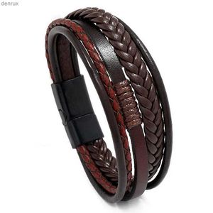 Outras pulseiras Modyle Trendy Leather Bracelets Men Aixiando aço inoxidável Bracelets de corda trançada para pulseiras masculinas Jóias Pulsera HOMBREL240415