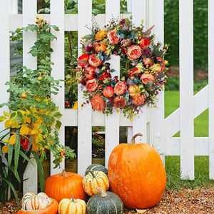 Decorative Flowers Artificial Fall Wreaths For Front Door Home Farmhouse Hanging Pumpkin Garland Pendant Christmas Thanksgiving Decoration