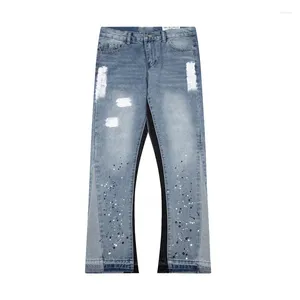 Jeans maschile americano retrò lettera lavata con giunti di jeans pantaloni di marca di marca di alto livello