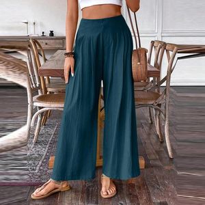 Women's Pants Womens Solid Color High Waisted Trousers Fashionable Casual Slight Strech Ankle-Length Loose Waist Straight