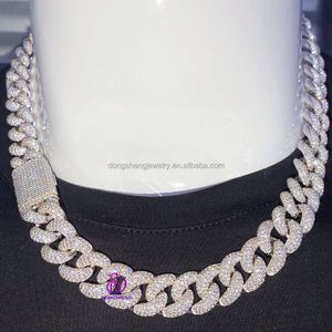 Niestandardowa biżuteria hip -hopowa losowana w stylu Księżyca Moissanite Diamond 925 Srebrny Srebrny Łańcuch Link 15 mm dla mężczyzn