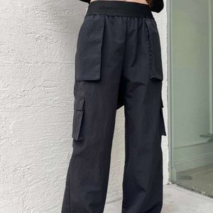 Legginsy dla kobiet A24 Wysoka talia spodni, czarny luźny styl amerykańskiego stylu ulicznego z unikalnym zapinanym na zamek talii
