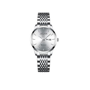 Relógio feminino da moda, tira de aço inoxidável, relógio feminino, relógio popular de quartzo, relógio não mecânico, calendário duplo à prova d'água e luminoso C4