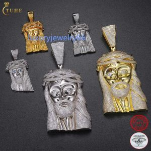 تمرير اختبار الماس VVS Moissanite Iced Out يسوع رأس الوجه قلادة بلينغ 925 الاسترليني الفضة قطعة كبيرة الهيب هوب المجوهرات للرجال