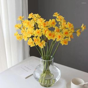 Decorative Flowers 3Pcs Artificial Daffodil Flower High-end Home Living Room Potted Arrangement Decor Ornament Narcissus