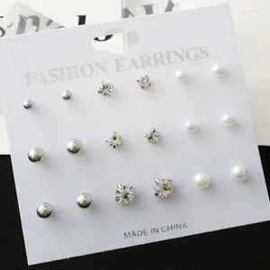 Studörhängen 9pairs/Set Fashion Round Square Crystal Gold Color Simulated Pearl Ball Silver Earring Set For Women Jewelry