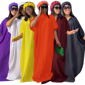 10507 Womens Summer Solid Color V Neck Poe Up Half Sleeve Large Swing Dress