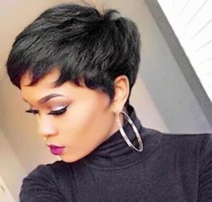 pixie Cut none lace front Wig Peruvian Hair Short bob wigs For Black Women With Bangs Human Hair full machine made7767755