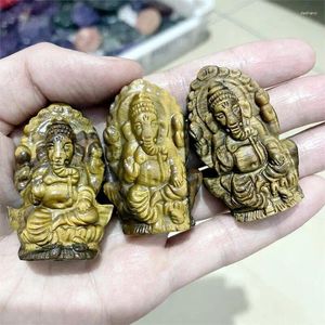 Decorative Figurines Natural Tiger Eyes Stone Quartz Crystal Hand Ganesha Carved Feng Shui Reiki Healing For DIY Accessories 1pcs
