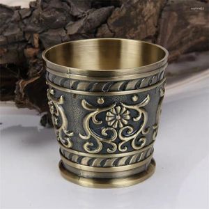 Wine Glasses Creative Retro Cup Handmade Liquor Tumbler High-End Copper Goblet Water Mug Embossed Carving Pattern Handicrafts Drinkware