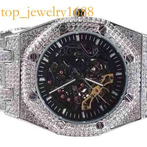 Часы для мужского механического льда Men Fashion VVS Black Moissanite Diamond Bulw Down Swiss Top.