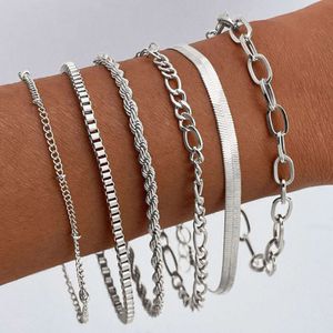 Bracelete Bohemian Metal Women's Set com 6 pulseiras minimalistas de cadeia de várias camadas