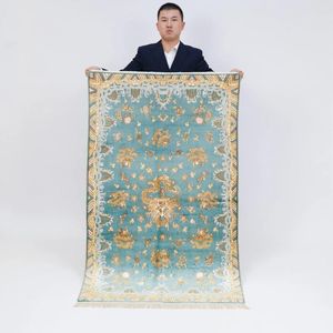 Tapestries 3'x5' Handmade Silk Carpet High Density Dragon Blue Tapestry Area Rug (LJH013)